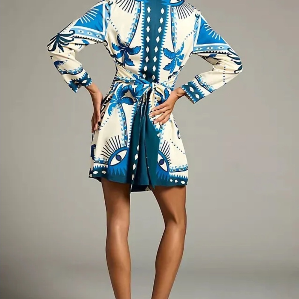 FARM Rio Blue and Cream Mini Dress - Picture 3 of 7
